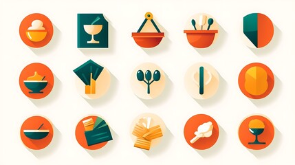 Flat Food Icons Drinks  Dessert.