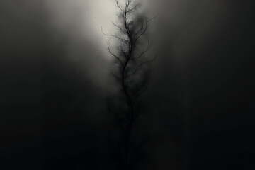 Obraz premium Abstract dark tree with branches emerging from shadows in a moody atmospheric composition