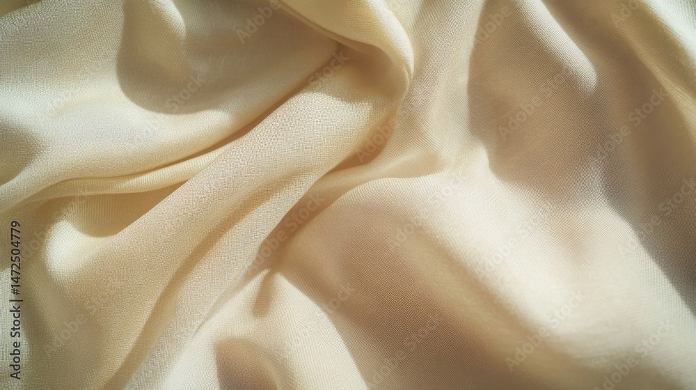 Poster close-up shot of soft beige fabric with delicate folds and subtle shadows creating a smooth texture.