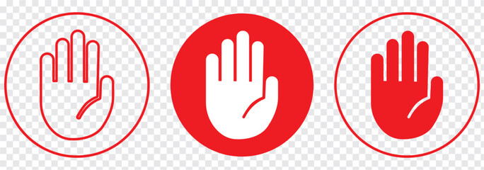 Obraz premium Raised hand icon symbolizing stop or interaction. Stop hand icon. Set of hand hello icons. Set of hand hello icons. Hand waving, hand gesture, hello, hi, bye, wave hello, goodbye, greeting symbol. 