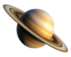3d render of a saturn planet golden ring isolated on white background. Transparent PNG file available with high quality.