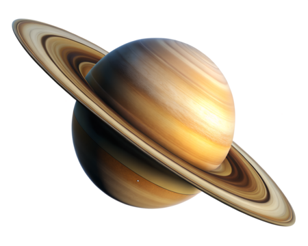3d render of a saturn planet golden ring isolated on white background. Transparent PNG file available with high quality.