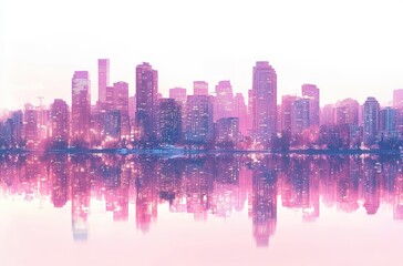 Fototapeta premium Dreamy Pink Cityscape Reflection at Dawn