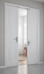 Modern white interior doors, various open & closed positions ,  interior design,  modern door,  knob