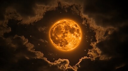 Fiery Celestial Orb: A Night of Enthralling Orange Moon