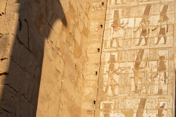 Karnak Temple in Luxor, Egypt. Entrance and Avenue of Sphinxes. Temple complex of Ancient Egypt in honor of the god Amun-Ra