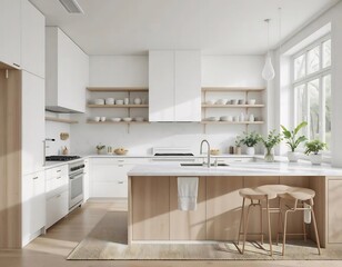 Bright Minimalist Kitchen with Indoor Plants