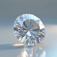 Brilliant-Cut Round Diamond with Multiple Facets, Displaying a Sparkling Effect and Symmetrical Light Reflection

