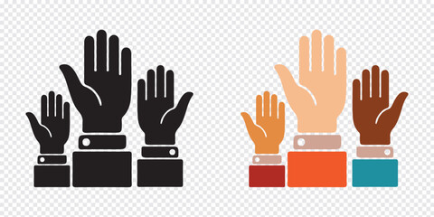 Human hands raised in air icon in trendy flat style. Voting symbol for your web site design, logo, app, UI Vector EPS 10.