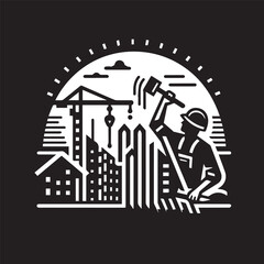black and white editable construction logo vector