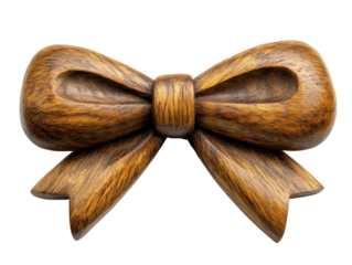 Wooden bow ornament creative art indoor minimalist front view. Isolated on transparent background, png.