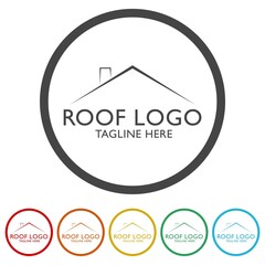 Roof logo icon. Set icons in color circle buttons