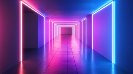 Neon Lights Create Futuristic Passageway with Abstract Illumination