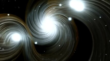 Dual bright, swirling light galaxies or energy vortices with radiant cores, set against a dark, star-like speckled background - Powered by Adobe