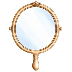 Obraz premium A vintage hand mirror with an ornate handle and a classic round shape, featuring a soft, light blue reflection