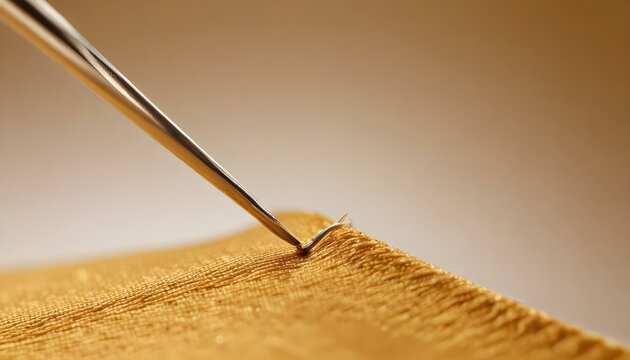 A seam ripper meticulously dissecting a piece of gold fabric, showcasing the artistry of tailoring. - Powered by Adobe
