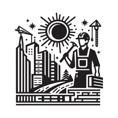 black and white editable construction logo vector