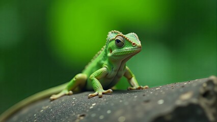 Fototapeta premium Green Lizard Resting On Stone Surface