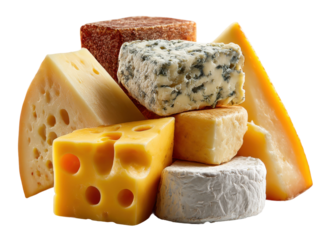 Cheese tasting event gourmet shop food photography bright studio. Isolated on transparent background, png.