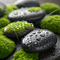 spa stones with green leaf