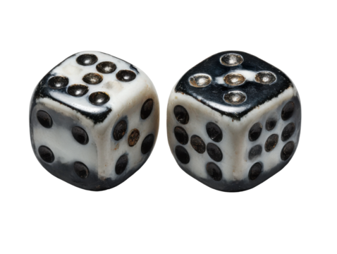 Dice game action indoor setting game pieces close-up view. Isolated on transparent background, png.