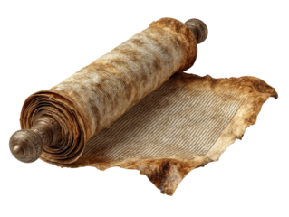 Historic library's ancient manuscript a digital photography close-up. Isolated on transparent background, png.