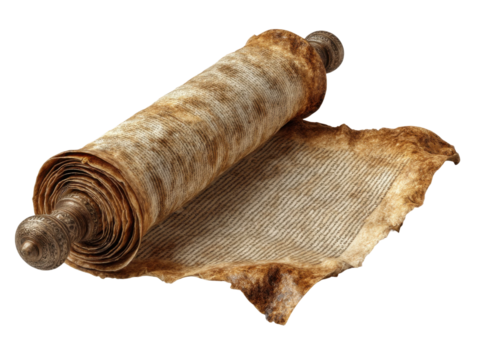Historic library's ancient manuscript a digital photography close-up. Isolated on transparent background, png.