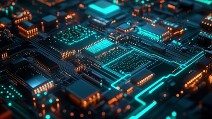 Obraz premium Exploring the intricacies of circuitry technology digital landscape 3d visualization futuristic close-up innovation