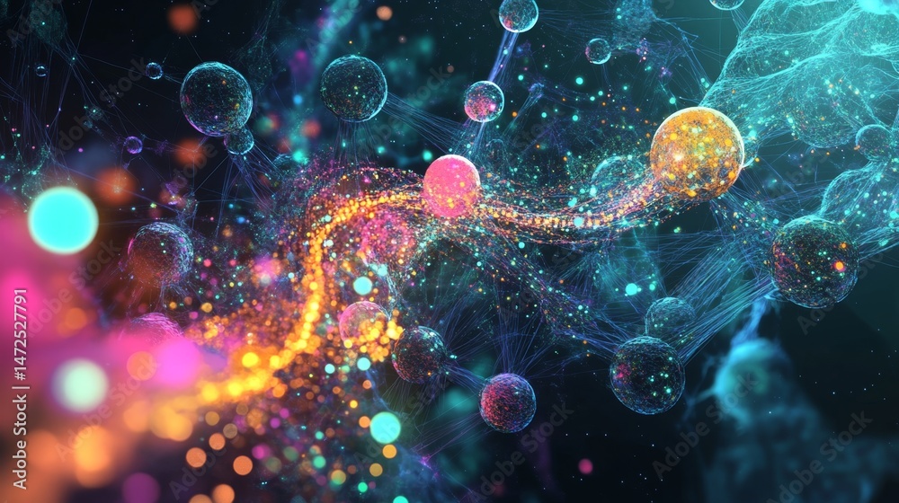 Poster dynamic energy flow abstract visuals digital art multicolored environment illuminated viewpoint conc