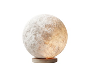 Artistic moon lamp design for home decor modern interior close-up. Isolated on transparent background, png.
