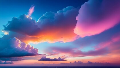 Fototapeta premium colorful clouds lit by cosmic light create a vibrant atmosphere in a dreamy sky at twilight cartoon rainbow clouds background vibrant colors of orange pink and blue fill the twilight sky