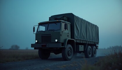 Olive Truck on Dirt Road