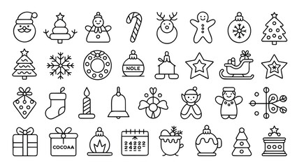 A collection of simple, black and white Christmas icons