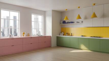 Stylish Modern Kitchen with a Clean, Color-Blocked Aesthetic