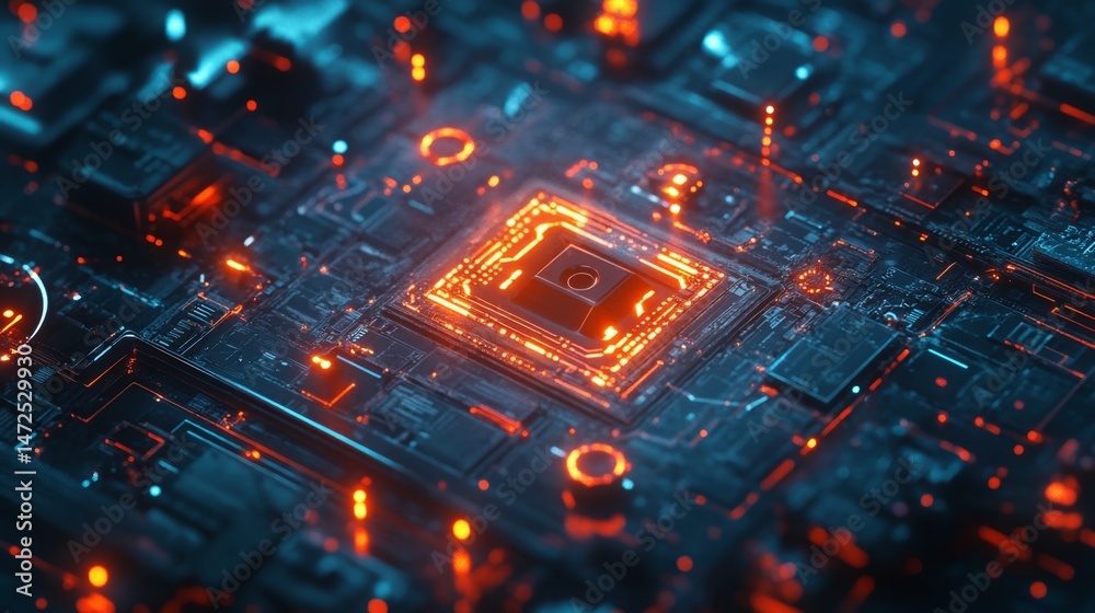 Fototapete Technological innovation showcase digital circuitry abstract art high-tech environment close-up view futuristic concept