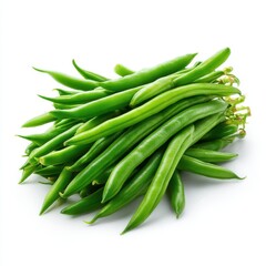 Pile of fresh green beans isolated on white background. use cases: cooking, diet.