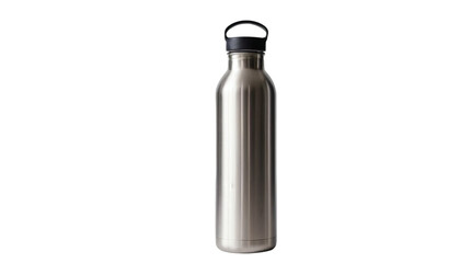 Silver Stainless Steel Water Bottle on Black Background Healthy Hydration Reusable Container Sustainable Living Eco Friendly Beverage Carrier Portable Lifestyle Quench Thirst Stay Refreshed