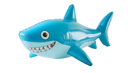 Smiling blue inflatable shark toy for kids' pool fun