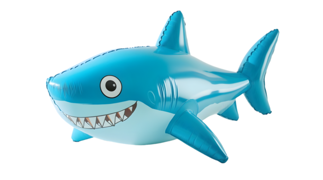 Smiling blue inflatable shark toy for kids' pool fun