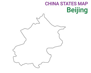 High detailed map of Beijing vector illustration. Outline Beijing province map on white background. China.