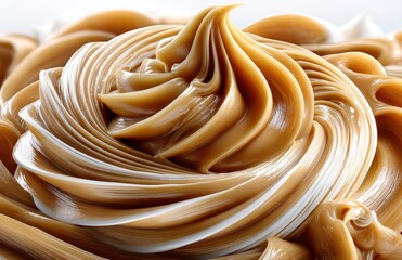 Close-up View of Creamy Swirled Peanut Butter Texture, Highlighting Rich Color and Smooth Consistency Perfect for Food Photography and Culinary Use