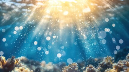 Fototapeta premium Sunlight Rays Dramatically Shine Through Clear Ocean Water Surface