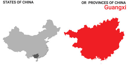 High detailed map of Guangxi vector illustration. Outline Guangxi province map on white background. China.