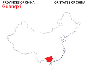 High detailed map of Guangxi vector illustration. Outline Guangxi province map on white background. China.
