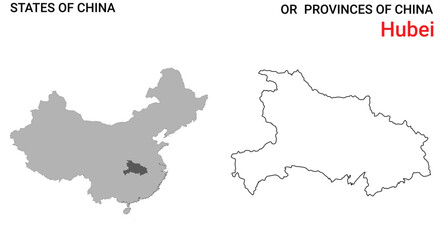 High detailed map of Hubei vector illustration. Outline Hubei province map on white background. China.