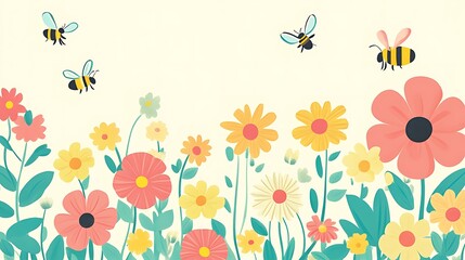 Obraz premium Bees Flowers Meadow Springtime.