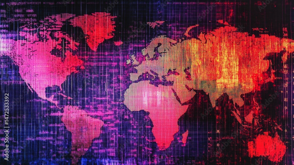 Poster global digital mapping world overview graphic design abstract data visualization aesthetic environme