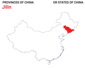 High detailed map of Jilin vector illustration. Outline Jilin province map on white background. China.
