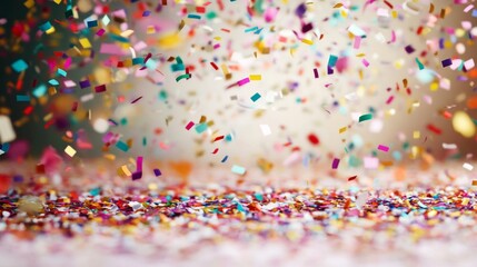 Fototapeta premium Celebration confetti falling event venue decorative content festive atmosphere close-up view joyful moment