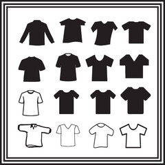 T-Shirt and Apparel Icon Set – Mixed Silhouettes and Outlines of Shirt Designs